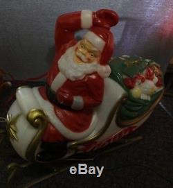 Vtg Santa Sleigh 1 Reindeer Blow Mold Christmas Lighted Yard Decor General Foam