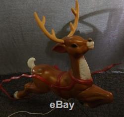 Vtg Santa Sleigh 1 Reindeer Blow Mold Christmas Lighted Yard Decor General Foam