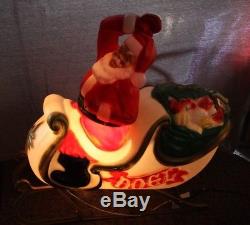 Vtg Santa Sleigh 1 Reindeer Blow Mold Christmas Lighted Yard Decor General Foam