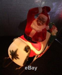 Vtg Santa Sleigh 1 Reindeer Blow Mold Christmas Lighted Yard Decor General Foam