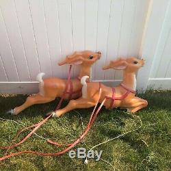 Vtg Santa Sleigh Poloron Blow Mold lighted & tw Reindeer Christmas Yard decor