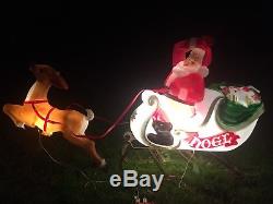 Vtg Santa Sleigh & Reindeer Blow Mold Christmas Lighted Yard Decor