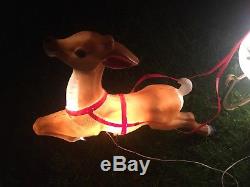 Vtg Santa Sleigh & Reindeer Blow Mold Christmas Lighted Yard Decor