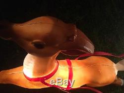 Vtg Santa Sleigh & Reindeer Blow Mold Christmas Lighted Yard Decor