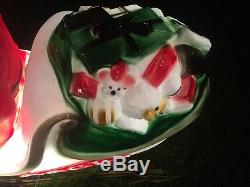 Vtg Santa Sleigh & Reindeer Blow Mold Christmas Lighted Yard Decor
