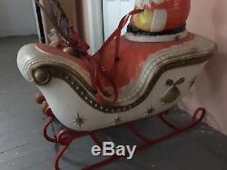 Vtg Santa Sleigh & Reindeer Blow Mold Christmas Lighted Yard Display Decoration