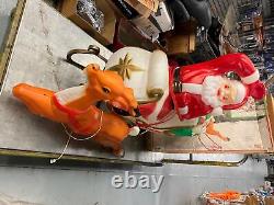 Vtg Santa Sleigh Reindeer Blow Mold Christmas Yard Decor Empire Light Giant Nice
