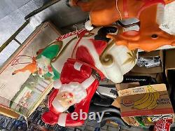 Vtg Santa Sleigh Reindeer Blow Mold Christmas Yard Decor Empire Light Giant Nice