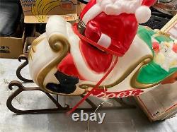 Vtg Santa Sleigh Reindeer Blow Mold Christmas Yard Decor Empire Light Giant Nice