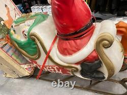 Vtg Santa Sleigh Reindeer Blow Mold Christmas Yard Decor Empire Light Giant Nice