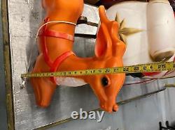 Vtg Santa Sleigh Reindeer Blow Mold Christmas Yard Decor Empire Light Giant Nice