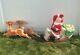 Vtg Santa Sleigh & Reindeer Blow Mold Lighted Christmas Yard Decor