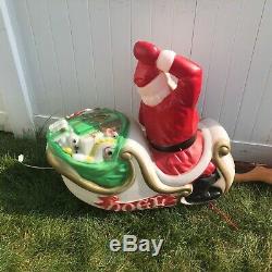 Vtg Santa Sleigh & Reindeer Blow Mold lighted Christmas Yard Decor