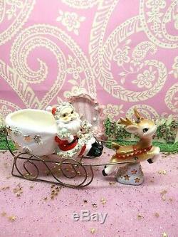 Vtg THAMES Santa Sleigh W Rudolph Reindeer GOLD STAR Spaghetti Base W LABEL