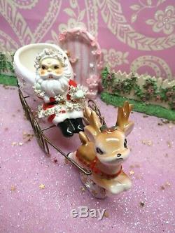 Vtg THAMES Santa Sleigh W Rudolph Reindeer GOLD STAR Spaghetti Base W LABEL