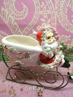 Vtg THAMES Santa Sleigh W Rudolph Reindeer GOLD STAR Spaghetti Base W LABEL