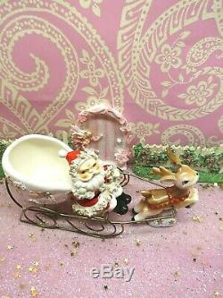 Vtg THAMES Santa Sleigh W Rudolph Reindeer GOLD STAR Spaghetti Base W LABEL