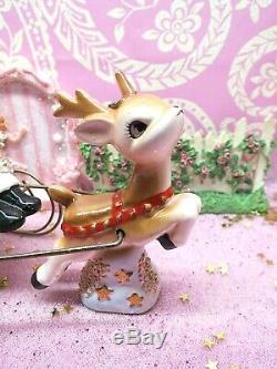 Vtg THAMES Santa Sleigh W Rudolph Reindeer GOLD STAR Spaghetti Base W LABEL