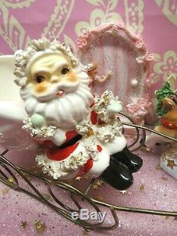 Vtg THAMES Santa Sleigh W Rudolph Reindeer GOLD STAR Spaghetti Base W LABEL