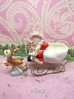 Vtg THAMES Santa Sleigh W Rudolph Reindeer GOLD STAR Spaghetti Base W LABEL