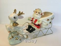 Vtg Thames Santa Reindeer Sleigh Spaghetti Ceramic Christmas Japan Napco Lefton