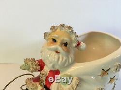 Vtg Thames Santa Reindeer Sleigh Spaghetti Ceramic Christmas Japan Napco Lefton