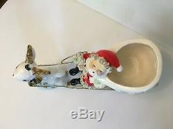 Vtg Thames Santa Reindeer Sleigh Spaghetti Ceramic Christmas Japan Napco Lefton