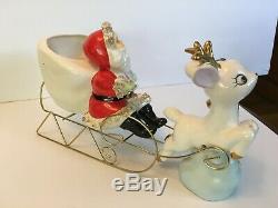 Vtg Thames Santa Reindeer Sleigh Spaghetti Ceramic Christmas Japan Napco Lefton