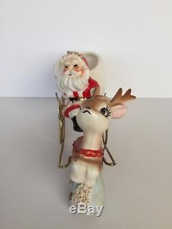 Vtg Thames Santa candy dish planter withreindeer and metal sleigh Christmas Japan