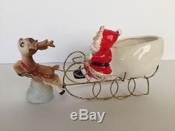 Vtg Thames Santa candy dish planter withreindeer and metal sleigh Christmas Japan