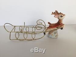 Vtg Thames Santa candy dish planter withreindeer and metal sleigh Christmas Japan