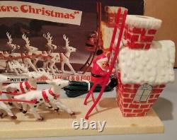 Vtg Twas The Night Before Christmas Plastic Reindeer Santa Sleigh Light Belco