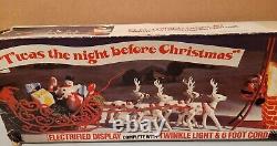 Vtg Twas The Night Before Christmas Plastic Reindeer Santa Sleigh Light Belco