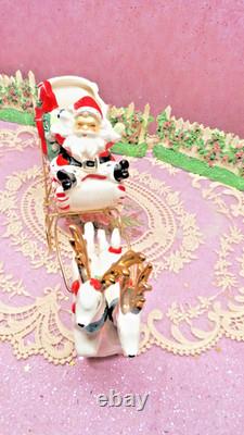 Vtg UCAGCO CHRISTMAS Santa Claus TWO LEAPING REINDEER Sleigh GOLD SLEIGH FRAME