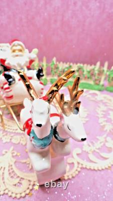 Vtg UCAGCO CHRISTMAS Santa Claus TWO LEAPING REINDEER Sleigh GOLD SLEIGH FRAME