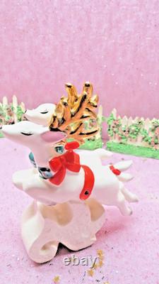 Vtg UCAGCO CHRISTMAS Santa Claus TWO LEAPING REINDEER Sleigh GOLD SLEIGH FRAME