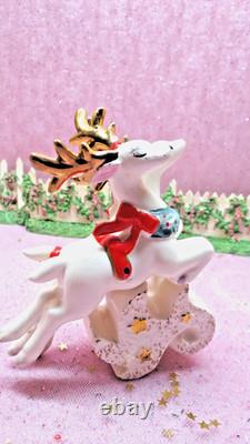 Vtg UCAGCO CHRISTMAS Santa Claus TWO LEAPING REINDEER Sleigh GOLD SLEIGH FRAME