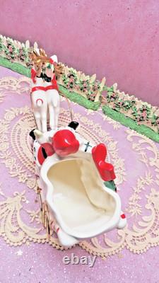 Vtg UCAGCO CHRISTMAS Santa Claus TWO LEAPING REINDEER Sleigh GOLD SLEIGH FRAME