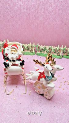 Vtg UCAGCO CHRISTMAS Santa Claus TWO LEAPING REINDEER Sleigh GOLD SLEIGH FRAME