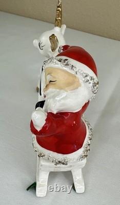 Vtg UCAGCO Waving Pixie Santa Reindeer Sleigh Gold Spaghetti Trim Label