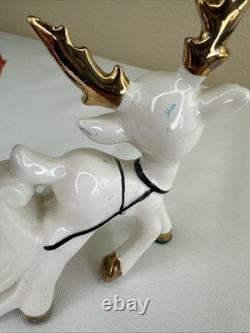 Vtg UCAGCO Waving Pixie Santa Reindeer Sleigh Gold Spaghetti Trim Label