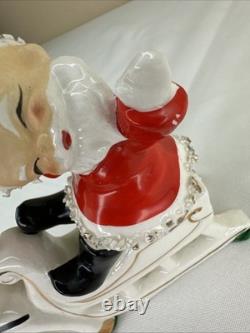 Vtg UCAGCO Waving Pixie Santa Reindeer Sleigh Gold Spaghetti Trim Label