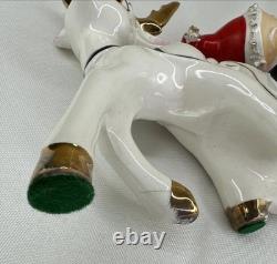 Vtg UCAGCO Waving Pixie Santa Reindeer Sleigh Gold Spaghetti Trim Label