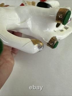 Vtg UCAGCO Waving Pixie Santa Reindeer Sleigh Gold Spaghetti Trim Label