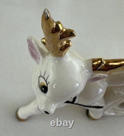 Vtg UCAGCO Waving Pixie Santa Reindeer Sleigh Gold Spaghetti Trim Label