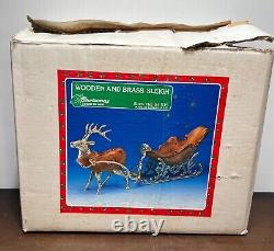 Vtg Wooden and Brass Sleigh and Reindeer from Christmas around the World in box