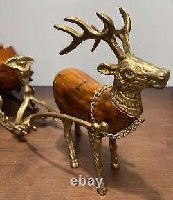 Vtg Wooden and Brass Sleigh and Reindeer from Christmas around the World in box