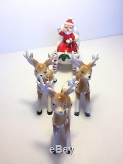 Vtg ceramic Santa with sleigh 3 reindeer figurines Lefton Christmas Japan