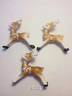 Vtg ceramic Santa with sleigh 3 reindeer figurines Lefton Christmas Japan