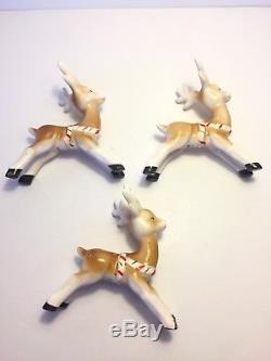 Vtg ceramic Santa with sleigh 3 reindeer figurines Lefton Christmas Japan